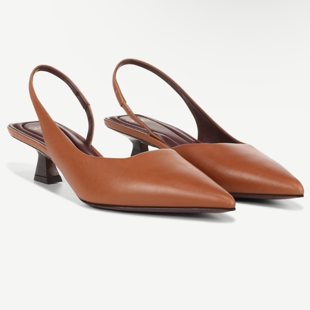 Franco Sarto Cognac Leather Pointed Slingback Heels